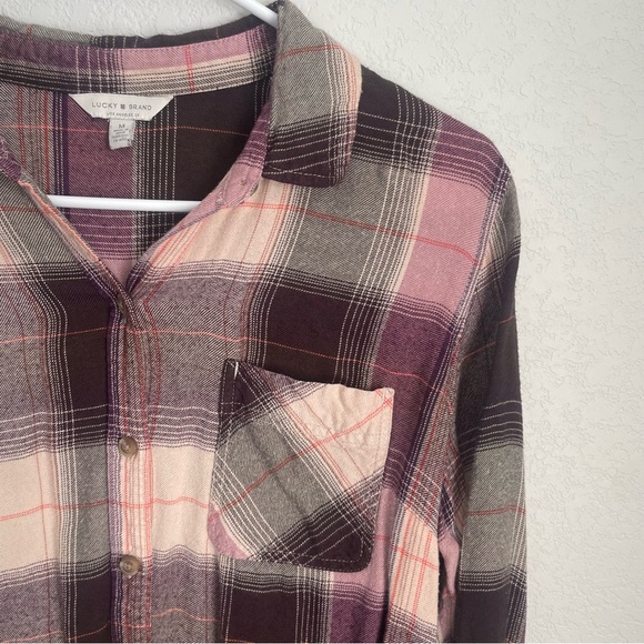 Lucky Brand Women's Oversized Purple & Pink Button Down Flannel Shirt Medium - Picture 7 of 10